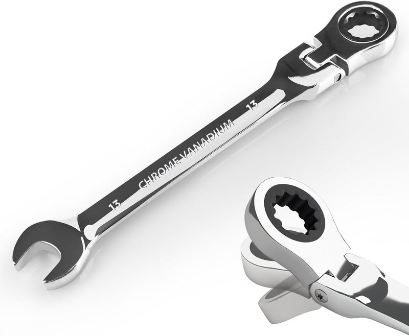 Egofine 13mm Ratchet Wrench Flex Head, Ratcheting Combination Wrench Metric, Industrial Grade Gear Spanner with 12 Point Box End, 72-Teeth Ratchet, Chrome Vanadium Steel - Image 1